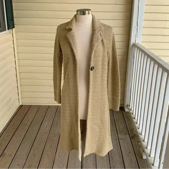 Dialogue Merino Wool Cardigan Sweater Duster Sz Petite XS Beige Coatigan QVC XSP - Picture 3 of 9
